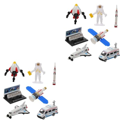 KALLORY 2 Sätze Luft- Und Raumfahrtmodell Kleines Weltraum-spielset Flugzeug Astronautenfigur Spielzeug Raumstation-spielset Lernspielzeug Raumschiffspielzeug Für Jungen Weiß Legierung von KALLORY