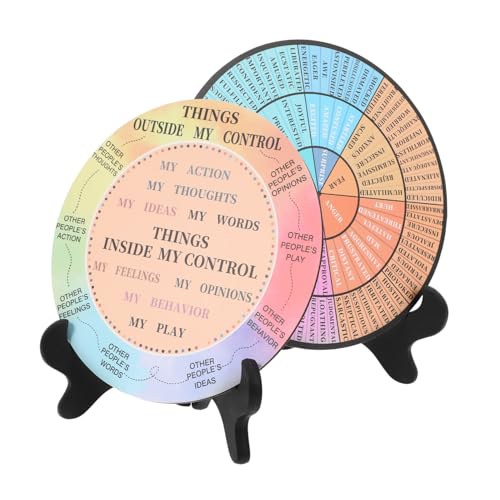 KALLORY 2-teiliges Gefühlsausdruck-raddiagramm Mit Ständer Emotionsrad-Dekorationen Für Das Home-Office PVC-holzhandwerk Weihnachten/neujahr von KALLORY