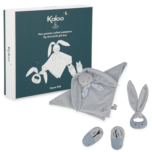 KALOO - Lapinoo - Geburtsset - Blau - 3 Babyartikel - Schmusetuch + Beißring + Babyschuhe 11 cm - Ab Geburt, K218019 von KALOO