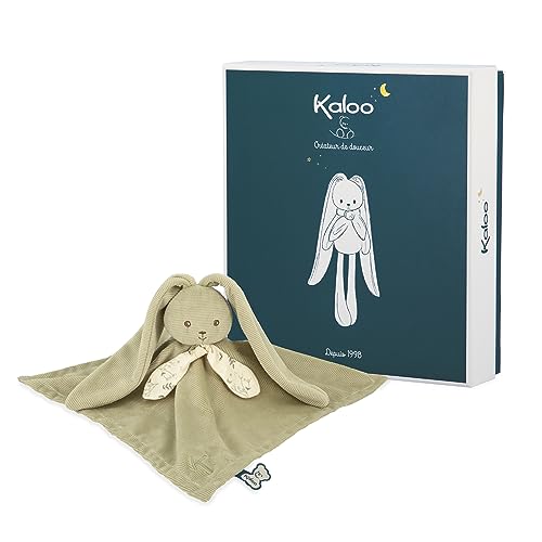 KALOO - Lapinoo - Grünes Hasen-Kuscheltuch - Plüschtier Baby - Quadratisch 30 x 30 cm - Zwei Materialien Viskose und Cord Sehr Weich - Geschenkbox - Ab Geburt, K218016 von KALOO