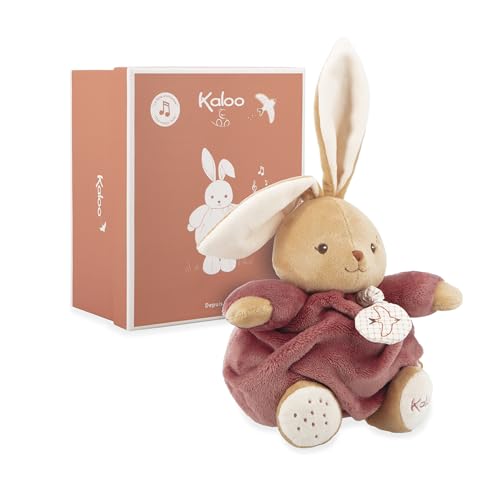 KALOO - Musical Schmusetuch Kaninchen Bordeaux 17cm - Ultraweiches und Flauschiges Plüschtier für Babys - Zärtlicher Begleiter ab der Geburt - Ideale Größe für kleine Hände - Geschenk zur Geburt von KALOO