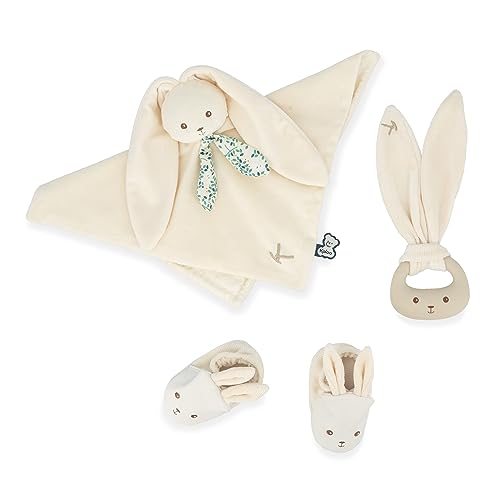 KALOO - Lapinoo - Geburtsset - Cremefarben - 3 Babyartikel - Schmusetuch + Beißring + Babyschuhe 11 cm - Ab Geburt, K218013 von KALOO