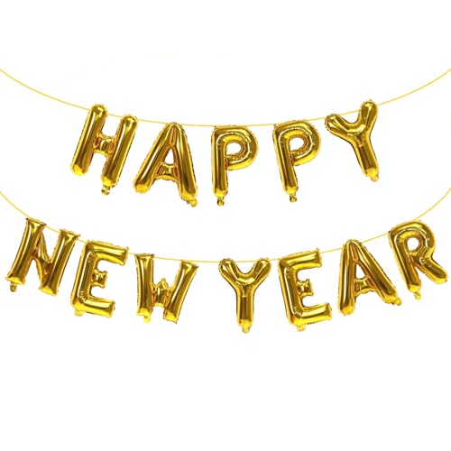 Gold Happy New Year Luftballons, 40,6 cm Happy New Year Folienbuchstabenballons, 2025 Silvester Dekorationen für Silvester Party Supplies 2025 Silvester Dekor von KALOR