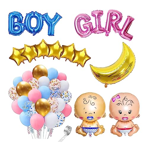 KALUROIL Baby Shower Gender Reveal Party Dekoration Set - Überraschung Deko für Babyparty, Baby Shower - Mädchen oder Junge Ballon, Konfetti(I) von KALUROIL