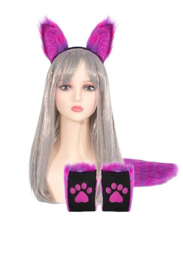 KANDEMY Fuchsohren Schwanz Plüsch Klaue Handschuhe Set Cosplay Kostüm Set Fox Wolf Cosplay Fuchs Kostüm Fancy Dress Zubehör für Kinder Erwachsene von KANDEMY