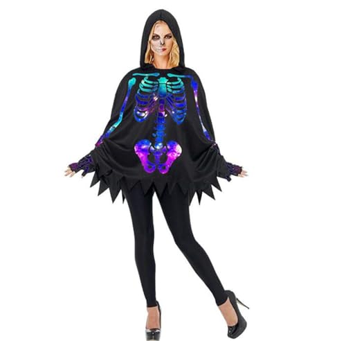 KANDEMY Halloween Geist Skelett Poncho Karneval Cosplay Clown Kostüm Umhang für Themenparty Mottoparty für Kind und Erwachsene von KANDEMY