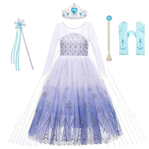 KANDEMY Mädchen ELSA Prinzessin Kostüm Faschingskostüme für Kinder Eisprinzessin Kleider für Karneval Rollenspiel Geburtstag Party Weiß 140 KANDEMY Mädchen ELSA Prinzessin Kostüm Faschingskostüme für Kinder Eisprinzessin Kleider für Karneval Rollenspiel Geburtstag Party Weiß 140 von KANDEMY