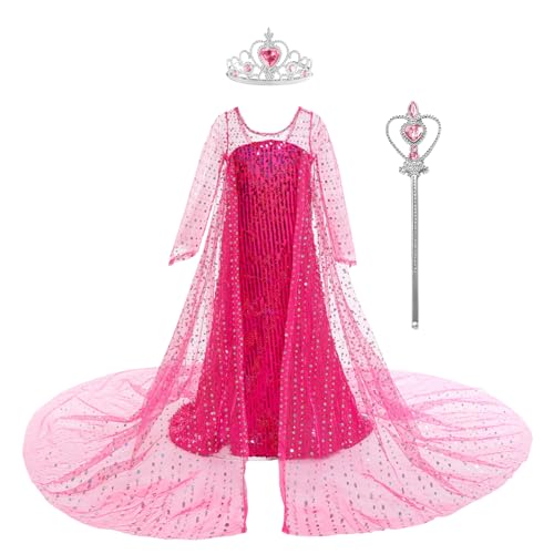 KANDEMY Mädchen Elsa Kostüm Prinzessin Schneekönigin Verkleidung Kinder Kleid mit Umhang Glänzende Faschingskosüme für Karneval Party Cosplay von KANDEMY