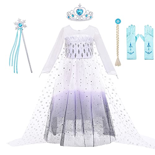 KANDEMY Mädchen Prinzessin Kleid ELSA Kostüm Fasching Kostüme für Kinder Eisprinzessin Kleider Faschingskostüme Cosplay Karneval Geburtstag Party Weiß 130 von KANDEMY