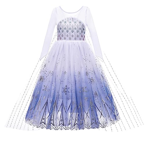 KANDEMY Mädchen Prinzessin Kleid ELSA Kostüm mit Schleppe Fasching Kostüme für Kinder Eisprinzessin Kleider Faschingskostüme Cosplay Karneval Verkleidung Party Blau 140 von KANDEMY