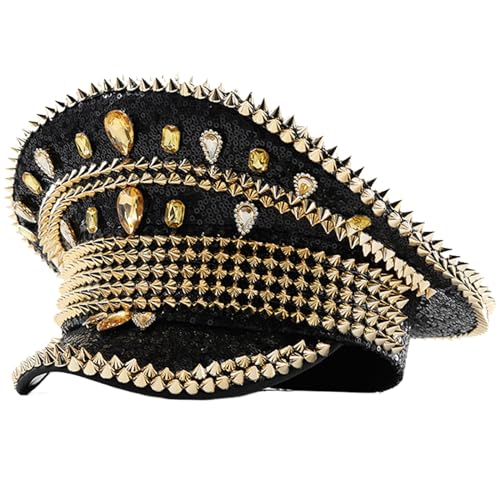 KANGQL Kapitän Hut, Jeweled Captain Hat Kristall Party Hut Matrosen Hut für Hochzeit Party Hut Vielseitig für Club Bühne KANGQL Kapitän Hut, Jeweled Captain Hat Kristall Party Hut Matrosen Hut für Hochzeit Party Hut Vielseitig für Club Bühne von KANGQL