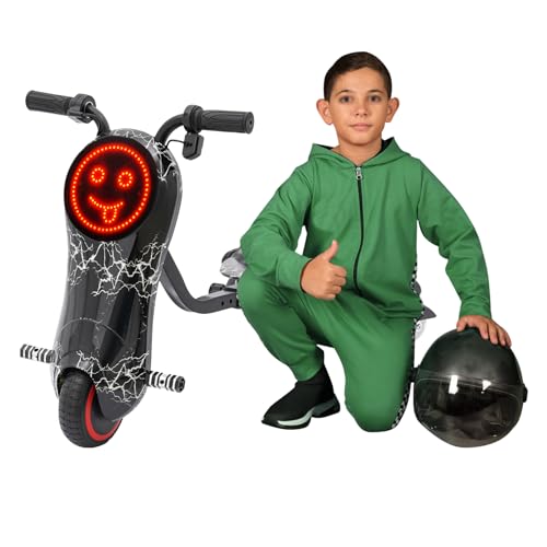 Elektro Kinder Drifting Scooter Drift Trike 3 Geschwindigkeitsstufen 360 Grad mit Bluetooth und LED-Anzeige Beleuchtung 180W Max. 50kg Drift Dreirad Verstellbare Karosserie für Spielplätzen von KAPIPALA