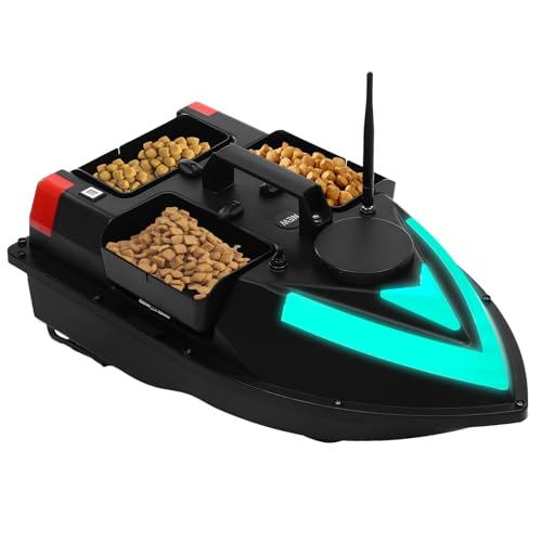 KAPIPALA GPS Wireless Smart RC Angelköder-Boot 1,5kg Auto Cruise Fernbedienung Köder Boot 500M mit Doppelmotorkonfiguration und LED-Streifen Angel Nest Boot für Großen Wasserflächen 15200mAh von KAPIPALA