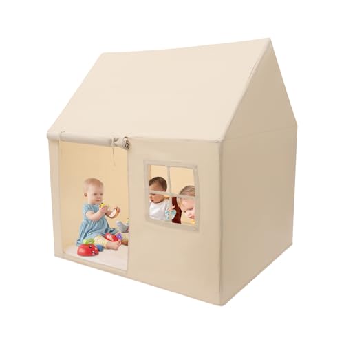 Kinderzelt für Drinnen Kinder Spielhaus Indoor mit Matte und Fenstern Prinzessin Spielzelt Zelt Kinderzimmer für Wohnzimmer, Kindergärten Dekor, Lesezelt & Spielzimmer 125x90x125cm von KAPIPALA