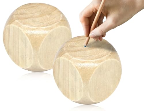 KAPSING 2 Stück Holzwürfel,Blank Ebene Unlackiertes Sechsseitige Würfel,Leere unbemalt Holz regelmäßige Holzwürfel,Wood Six Sided Würfel(80mm) von KAPSING