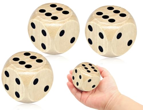 KAPSING 3 Stück Holzwürfel Set,Große Standard Holz Würfelspiel,Natur 6 Seitige Würfel mit Augenzahlen,Kinder Erwachsener Party Kartenspiel,Zuhause Partyspiel,Tischspiel Zubehör(6 * 6 cm) von KAPSING