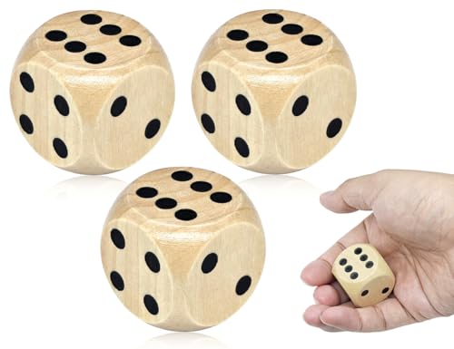 KAPSING 3 Stück Würfelspiel Würfel Holz 30mm, Natur Holz Spielwürfel, Kartenspiel Partyspiele zubehör von KAPSING