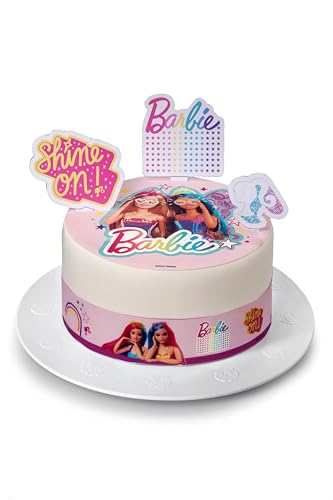 Kardasis Barbie Dreamtopia Zuckerbändern und Papierfiguren | Essbarer Aufleger für Torten und Kuchen | Tortendekoration für den Barbie Themengeburtstag | | 20cm + 4 band 28x4cm + 3 figuren von KARDASIS