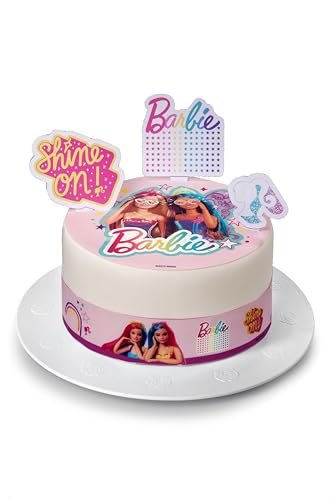 Kardasis Barbie Dreamtopia Tortenaufleger mit Papierfiguren | Essbarer Aufleger für Torten und Kuchen | Tortendekoration für den Barbie Themengeburtstag | | 20cm + 4 band 28x4cm + 3 Figuren von KARDASIS