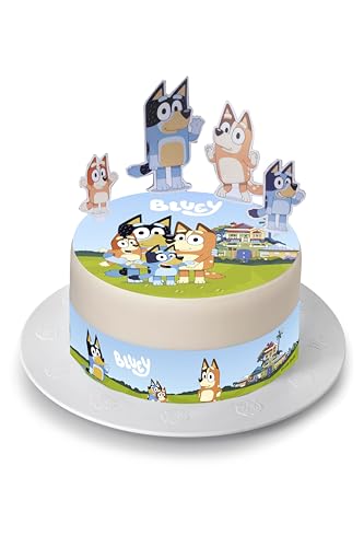 Kardasis Bluey Zuckerbändern und Papierfiguren | Essbarer Aufleger für Torten und Kuchen | Tortendekoration für den Barbie Themengeburtstag | 20cm + 4 band 28x4cm + 4 figuren von KARDASIS