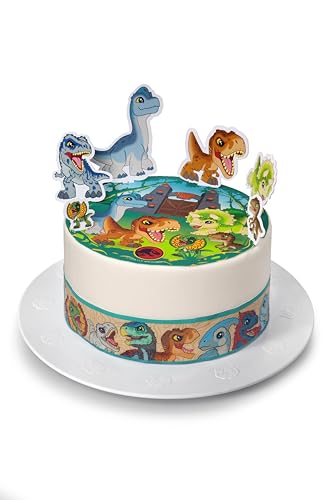 Kardasis Jurassic World für Kinder Zuckerbändern und Papierfiguren | Essbarer Aufleger für Torten und Kuchen | Tortendekoration für den Jurassic World Themengeburtstag | 20cm+4 band 28x4cm+6 figuren von KARDASIS