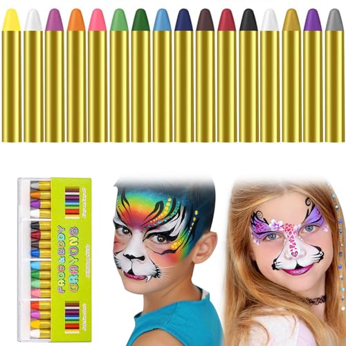 16 Farben Schminkstifte Kit Kinder, Gesichtsfarbe Schminkstifte, Gesichtsfarben KinderschminkeStifte Set, Abwaschbare Ungiftig Kinderschminke Stifte für Kinder Halloween Easter Party von KARELLS