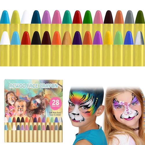 28 Farben Schminkstifte Kit Kinder, Gesichtsfarbe Schminkstifte, Gesichtsfarben KinderschminkeStifte Set, Abwaschbare Ungiftig Kinderschminke Stifte für Kinder Halloween Easter Party von KARELLS