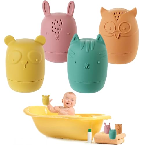 Badewannenspielzeug,4 Stück Silikon Badespielzeug Baby,Baby Silikon Badetiere,Badespielzeug Spritztiere,Silikon Badewanne Spielzeug Kinder,für Babys Kleinkinder Unisex(Bunt) von KARELLS