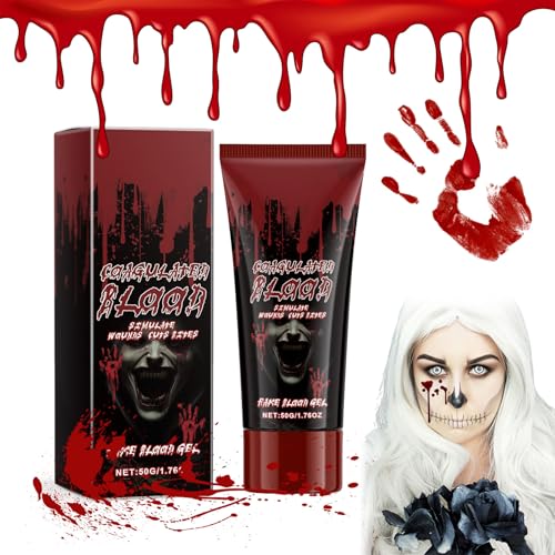 Halloween Kunstblut,50g Geronnenes Blutplasma Realistisch,Geronnenes Blutplasma,Fake Blood,Flüssig Kunstblut,Abwaschbar und Sicher für Zombies,Vampire,Monster,Halloween Cosplay,1.76 oz von KARELLS