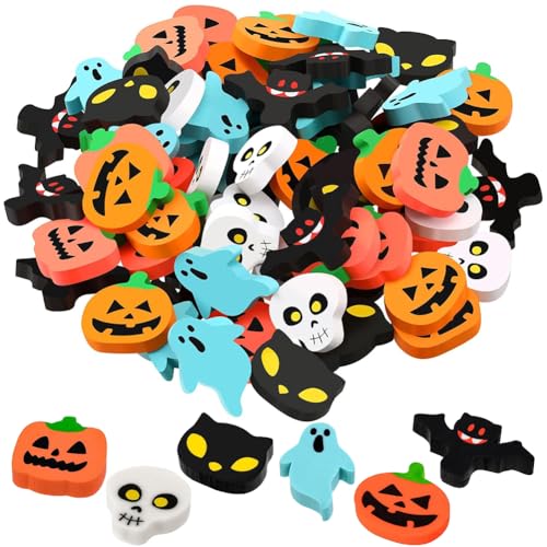 KARELLS 100 Stück Radiergummi Kinder,Halloween Radiergummis für Kinder,Kürbis-Radiergummi,Halloween Mini Radiergummi,Halloween Radiergummis,Halloween Mini Dekorative von KARELLS