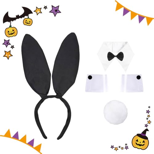 KARELLS 5-teiliges Hasenzubehör-Set, Hasenkostüm, Pailletten-Hasenohren, Stirnband, Fliege und Armstulpen, Hasen-Kostüm-Zubehör, für Halloween, Cosplay, Party-Verkleidungen von KARELLS