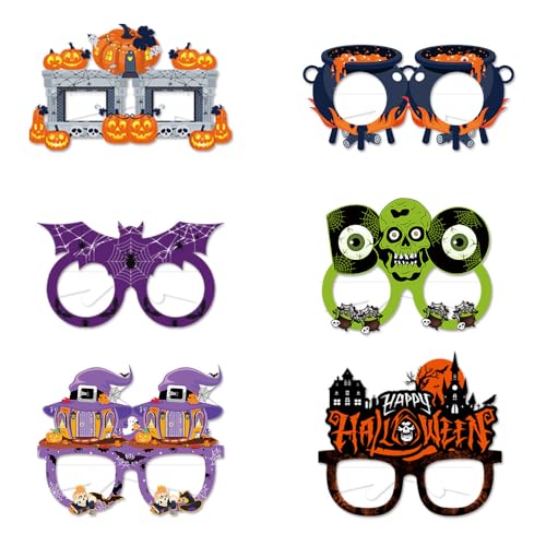 KARELLS 6 Stück Halloween-Papiergläser für Kinder, Halloween Brillen Set, Halloween-papiergläser Neuheit Brillen Fledermaus Brille, Für Frauen Lustige Halloween-brille Party Requisiten Brillen von KARELLS