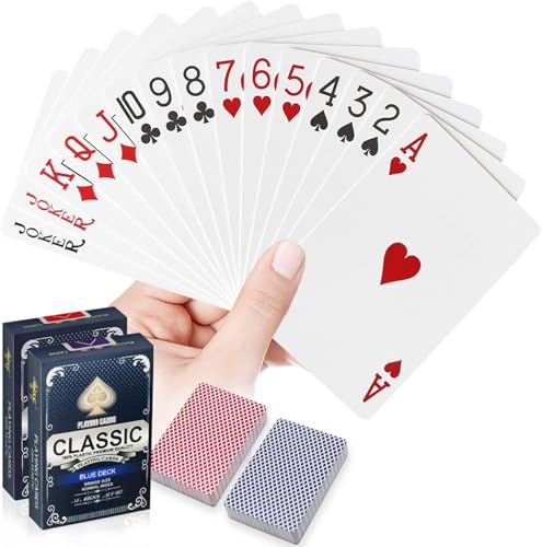 KARELLS Kunststoff Spielkarten,2 Paar Playing Cards,Kartendeck,Poker Karten,Professionelle Spielkarten,Kartenspiel Skat,Poker Karten für Blackjack,Rot und Blau,Wasserdicht von KARELLS