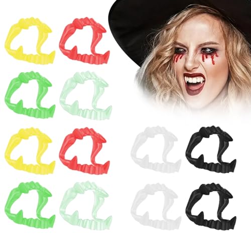 KARELLS Kunststoff Vampirzähne,Vampir Zähne,12 Stück Vampir Glänzende Zähne,Halloween Zombie Zähne,Halloween Party Kostüm Cosplay Requisiten für Erwachsene Jugendliche Kinder von KARELLS