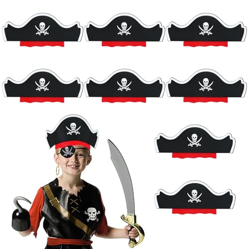 KARELLS Piratenhut Kinder 8 PCS,Piratenhut,Piraten Hut,Piratenhut Kindergeburtstag,Schädel Piraten Hut,Filz Piratenkapitän Hut,Piratenhut für Kinder,Piraten Kindergeburtstag Set,Piraten Zubehör Set von KARELLS