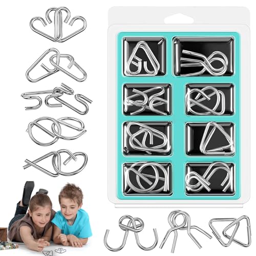 Knobelspiele Set,8 Stück Metall Knobelspiele,Metalldraht Puzzle,Mini Knobelspiele Metall,Metallpuzzle,Metallknobellei Set,Denkaufgabe IQ Test,IQ Spiele,3D Brainteaser Puzzle von KARELLS