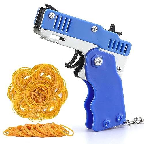 Mini-Gummibandpistole aus Metall,Klappbare Gummiband Pistolen Spielzeuge,Gummi Pistole Gummiband Mini-Gummibandpistole,mit Schlüsselanhänger und 60 Gummibändern,Schießspiel Outdoor-Aktivitäten,blau von KARELLS