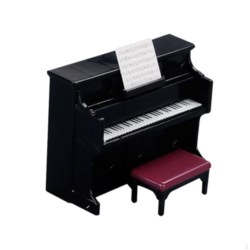 Miniatur Schwarze Klavier,Mini aturpuppe Klavier mit Stuhl 1:12,Puppenhaus Musikinstrument Ornamente Mini Klavier,Kinder Klavier Modell Miniatur,Miniatur Klavier,Puppenhaus Deko (Schwarz) von KARELLS