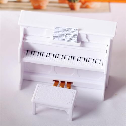 Miniatur Schwarze Klavier,Mini aturpuppe Klavier mit Stuhl 1:12,Puppenhaus Musikinstrument Ornamente Mini Klavier,Kinder Klavier Modell Miniatur,Miniatur Klavier,Puppenhaus Deko (Weiß) von KARELLS