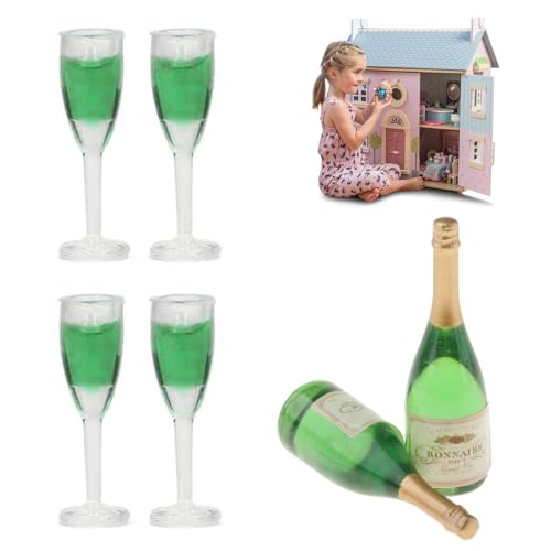 Miniatur Wein Flaschen,Champagner Flasche und Weinglas,6 Stück 1:12 Puppenhaus Zubehör,2 Wein Flaschen,Miniatur Glasflaschen 4 Weinglas,1/12 Puppenhaus Deko,Simulation Besteck für Puppen von KARELLS