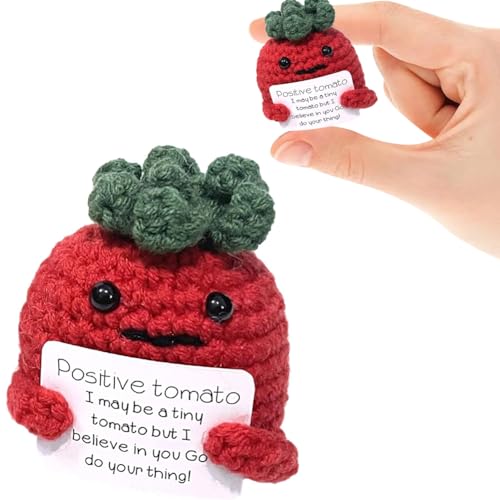 Positive Tomate Pocket Hug Geschenk,Kreatives Stricken Wolle Tomate Puppe,Mini-Plüsch Figuren,Geschenke für Freundin,Geschenk für Freund,Mutmacher Geschenk,Geschenke für Frauen von KARELLS