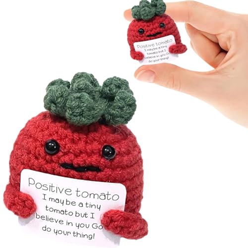 KARELLS Positive Tomate Pocket Hug Geschenk,Kreatives Stricken Wolle Tomate Puppe,Mini-Plüsch Figuren,Geschenke für Freundin,Geschenk für Freund,Mutmacher Geschenk,Geschenke für Frauen von KARELLS