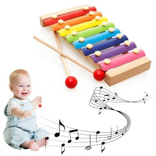 Xylophon,Glockenspiel,Xylophon für Kinder,Xylophon aus Holz,Holz Musikinstrumente,Xylophon mit 2 Schlägeln und bunten Klangplatten zum Spielen Einer Tonleiter von KARELLS