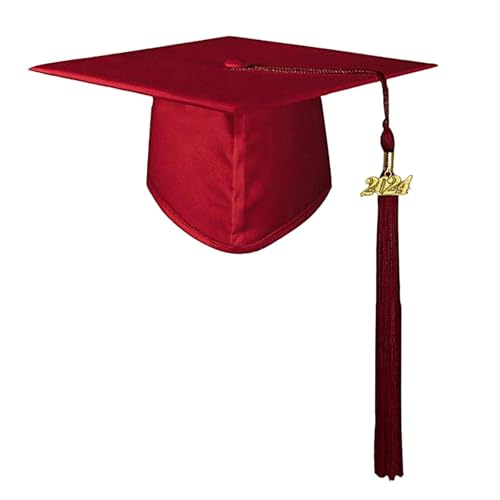 KAREN66 Bachelor Hut Unisex Erwachsene Doktorhut Studentenhut Abschluss Hut mit 2024 Anhänger Quaste Graduation Cap Absolventenhut Abschlussfeiern Hut Party Karneval (Rot) von KAREN66