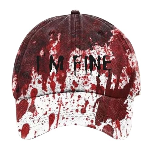 KAREN66 Blutige Kappe Im Fine Baseball Cap Halloween Unisex Vintage Kappe Herren Damen Verstellbar Bloody Basecap Lustiger Hut Zombie Kostüm (A) von KAREN66