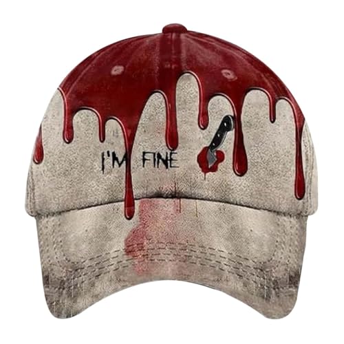 KAREN66 Blutige Kappe Im Fine Baseball Cap Halloween Unisex Vintage Kappe Herren Damen Verstellbar Bloody Basecap Lustiger Hut Zombie Kostüm (E) von KAREN66