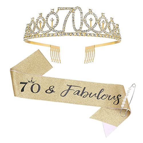 KAREN66 Geburtstagsschärpe und Krone Geburtstag Geburtstagskrone Schärpe Gold Birthday Krone Geburtstag Tiara Crown Geburtstagsgeschenke für Happy Birthday Geburtstag Party Favor Supplies (70.) von KAREN66