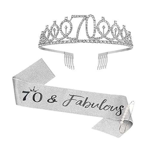 KAREN66 Geburtstagsschärpe und Krone Geburtstag Geburtstagskrone Schärpe Silber Birthday Krone Geburtstag Tiara Crown Geburtstagsgeschenke für Happy Birthday Geburtstag Party Favor Supplies (70.) von KAREN66