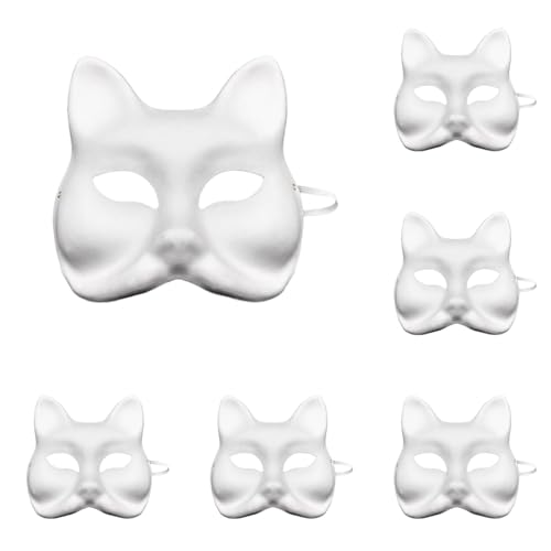 KAREN66 Katzenmaske Leere Cat Maske Blank Gesichtsmaske DIY Papier Maske Therian Mask Fuchs Maske Persönlichkeit Maskeraden Karneval Halloween Cosplay unbemalte Stütze (6 Stück) von KAREN66