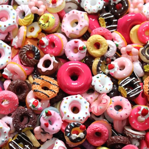 KARLOR 30 Pcs Mini Donuts Set, Miniatur Kuchen Basteln DIY Haarclip Zubehör Puppenhaus Deko Kunst Macaron Torten, Künstlich Dessert Mini-Accessoires für DIY Handyhüllen Kunsthandwerk von KARLOR